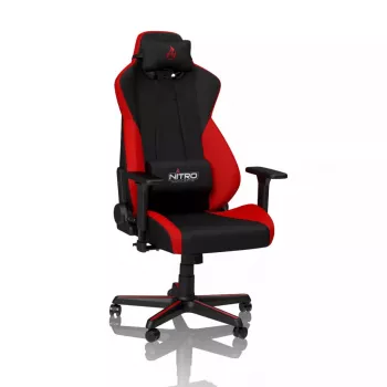 Spēļu krēsls Nitro Concepts S300 ar auduma sēdekli, regulējams augstums 128–140 cm, atzveltnes platums 56 cm, audums (Melns/Sarkans)
