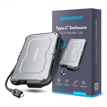Ārējais HDD/SSD korpuss GRAUGEAR G-2502-C-10G 2.5 collu melns tērauds 6TB
