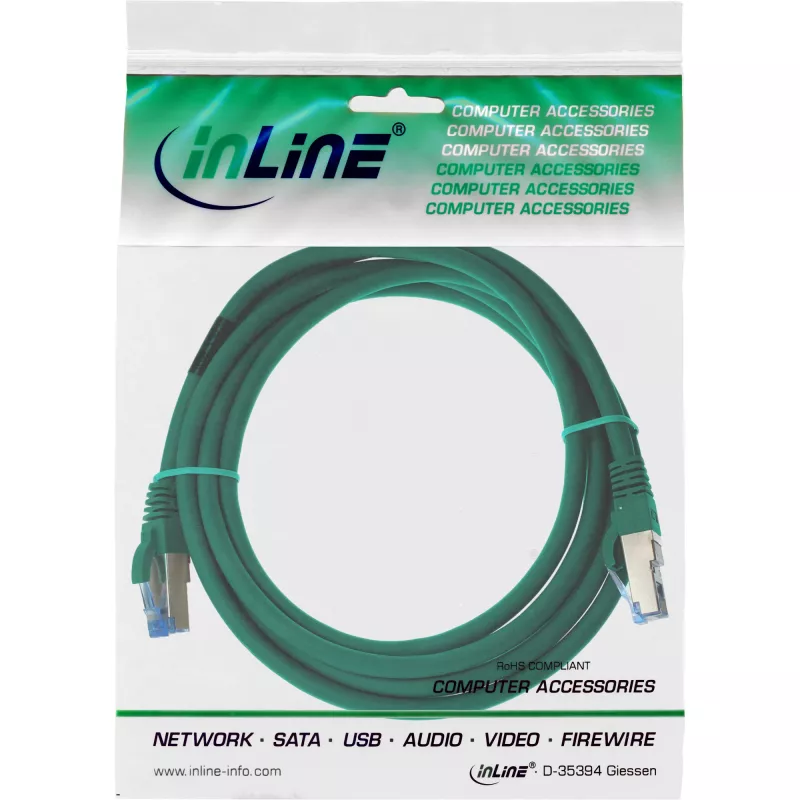 InLine Patch Kabelis S/FTP PiMF Cat.6A bezhalogēns 500MHz zaļš 1m