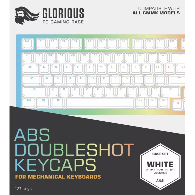 Tastatūras taustiņu vāciņi Glorious Triton Doubleshot Keycaps V2 — ABS, Balti, saderīgi ar GMMK