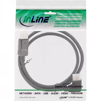 InLine DisplayPort 1.4 kabelis, 8K4K, taisns uz leņķa, melns/zelta, 1m