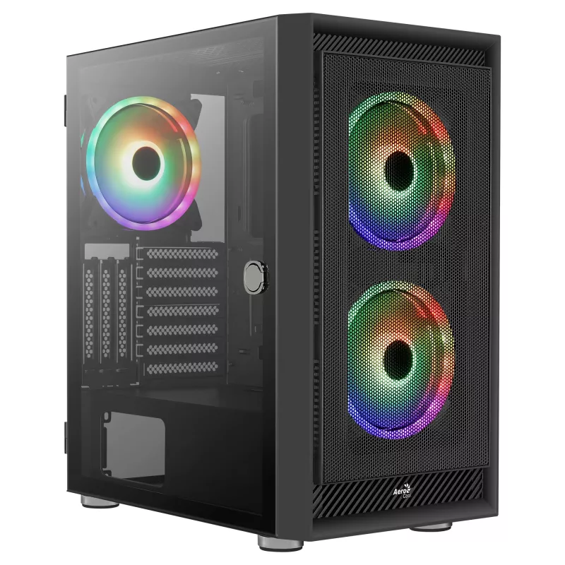 AeroCool Graphite v3 (Graphite-G-BK-v3) ACCM-PB24133.11 Midi Tower datora korpuss, ATX/MicroATX/Mini-ITX, rūdīta stikla sāns, bez barošanas bloka, melns
