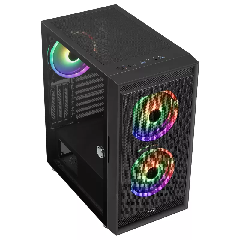 AeroCool Graphite v3 (Graphite-G-BK-v3) ACCM-PB24133.11 Midi Tower datora korpuss, ATX/MicroATX/Mini-ITX, rūdīta stikla sāns, bez barošanas bloka, melns