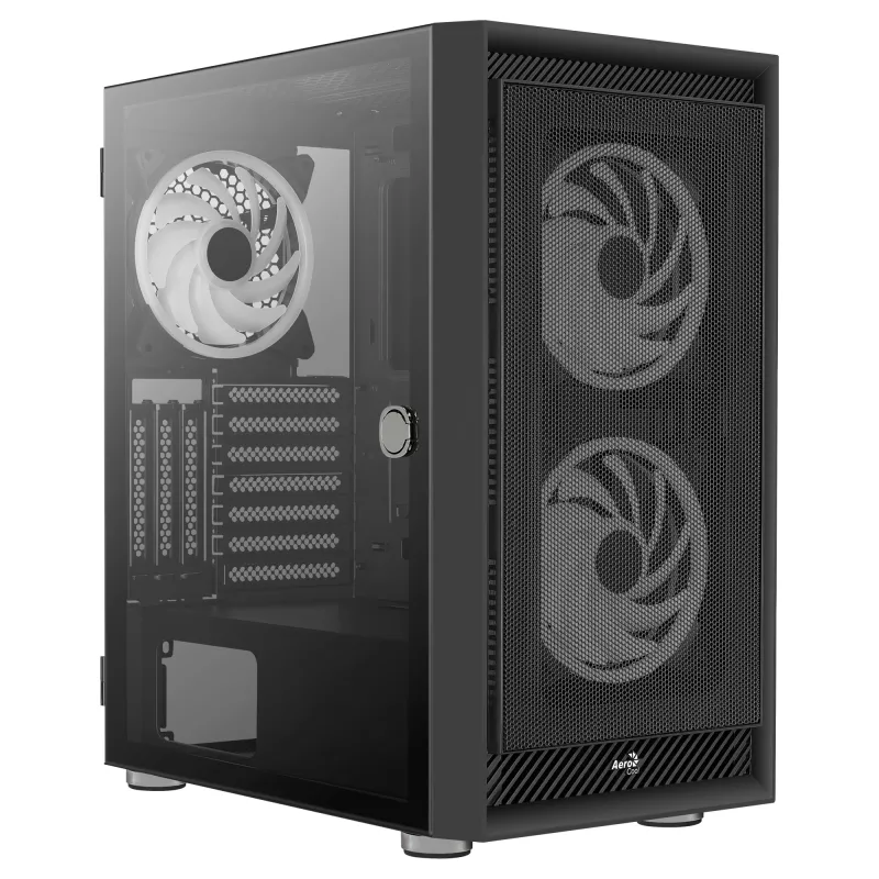 AeroCool Graphite v3 (Graphite-G-BK-v3) ACCM-PB24133.11 Midi Tower datora korpuss, ATX/MicroATX/Mini-ITX, rūdīta stikla sāns, bez barošanas bloka, melns