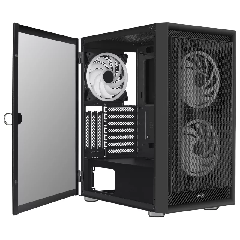 AeroCool Graphite v3 (Graphite-G-BK-v3) ACCM-PB24133.11 Midi Tower datora korpuss, ATX/MicroATX/Mini-ITX, rūdīta stikla sāns, bez barošanas bloka, melns