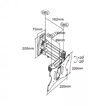 Sienas kronšteins InLine TFT/LED/Plasma 58–107 cm (23–42 collas) ar slīpumu/pagriezienu, VESA 100x100–200x200, max 30 kg, melns