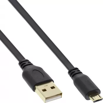 InLine Micro USB 2.0 plakanais kabelis USB A / Micro-B, melns/zelta, 3m