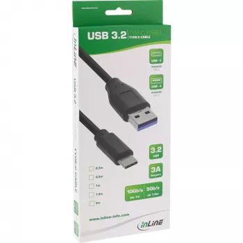 InLine USB 3.2 Gen.1x2 kabelis, USB-C vīriešu / USB-A vīriešu, melns, 0.5 m