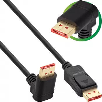 InLine DisplayPort 1.4 kabelis, 8K4K, uz augšu leņķots, melns/zelta, 3m