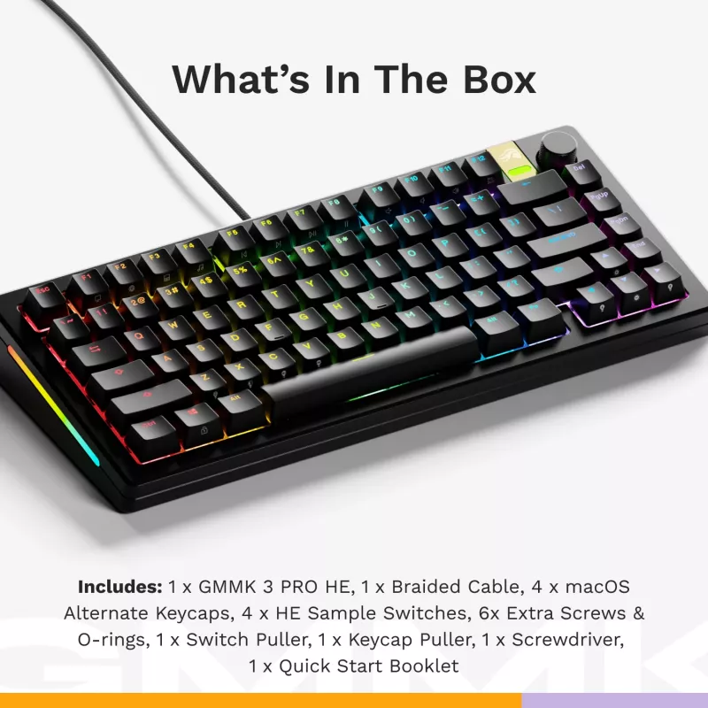 Mehāniskā spēļu tastatūra GLORIOUS GMMK 3 PRO HE 75% vadu USB, QWERTY, RGB, melna