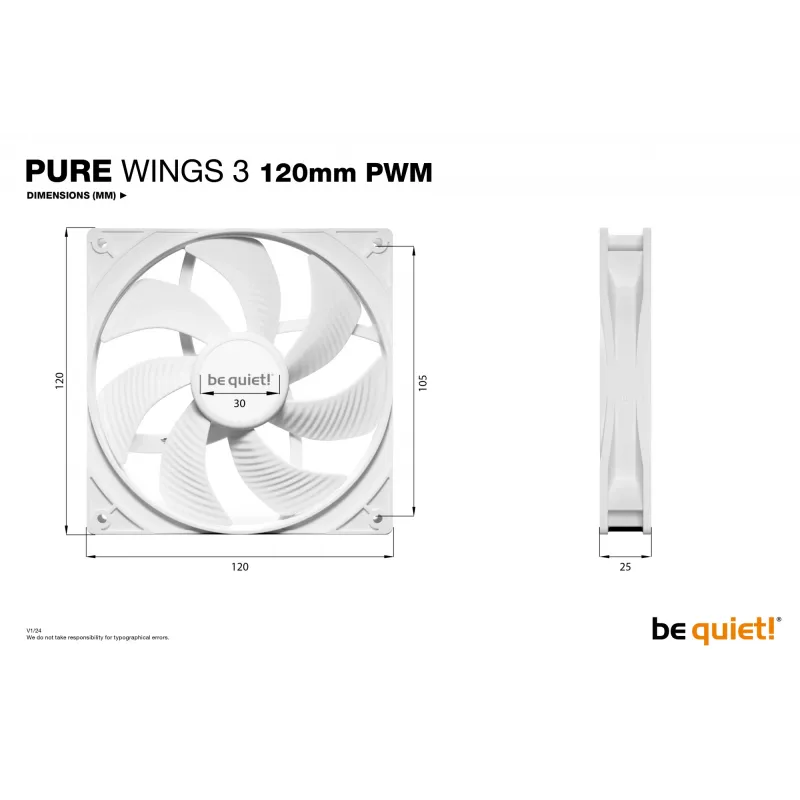 be quiet! Pure Wings 3 120mm PWM balts datora ventilators 12 cm 1 gab.