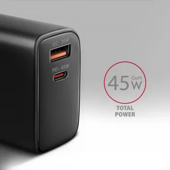 Lādētājs Axagon ACU-PQ45 QC 3.0 4.0 AFC FCP PPS PD 45W Melns