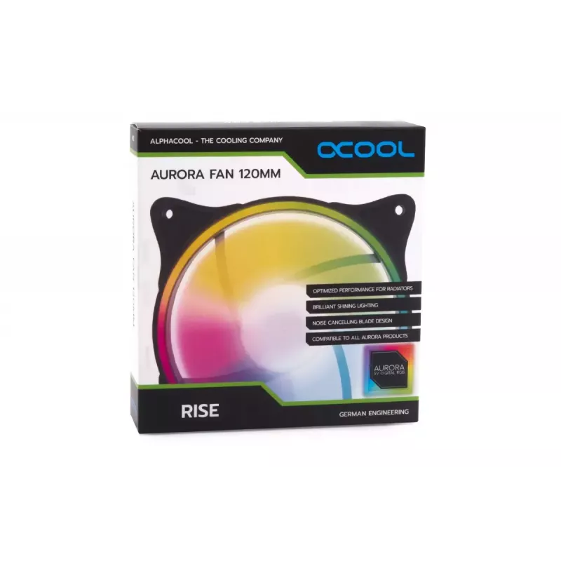 Ventilators Alphacool Rise Aurora 12 cm melns caurspīdīgs 2600 RPM 118,9 m³/h
