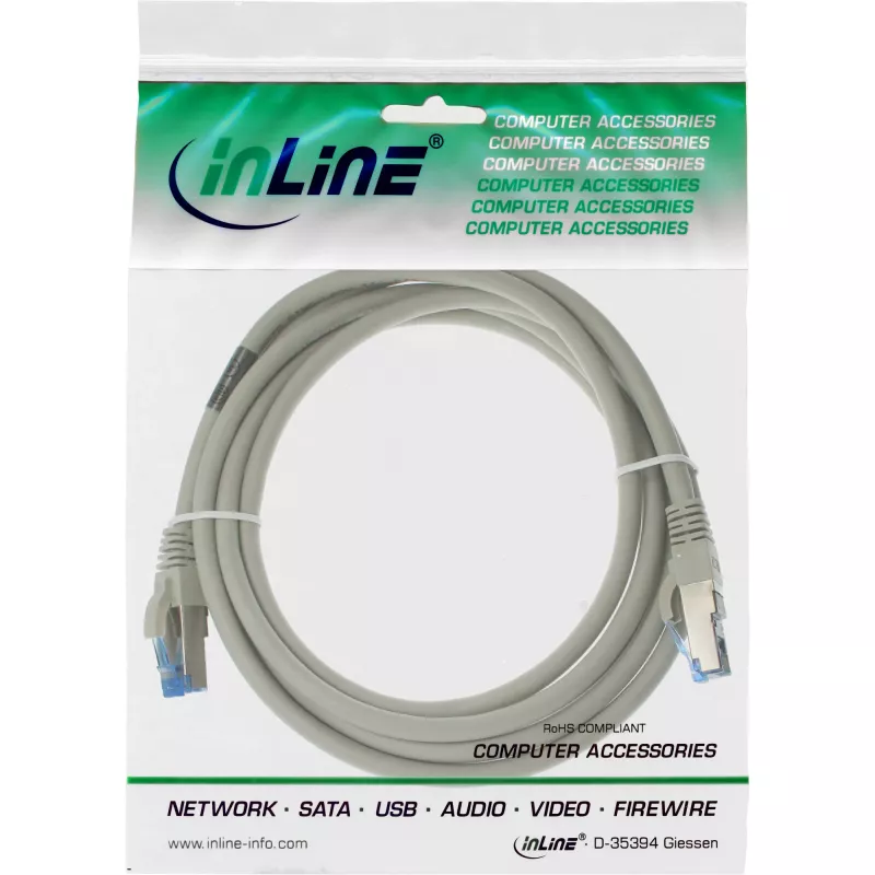 InLine Patch Kabelis S/FTP PiMF Cat.6A bezhalogēns 500MHz pelēks 3m
