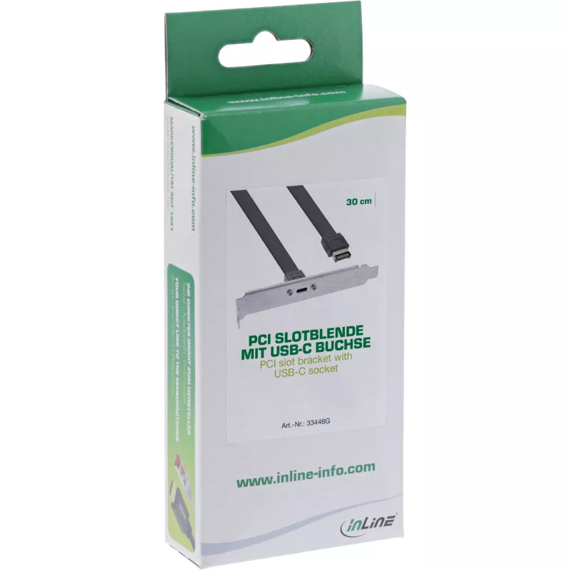 InLine PCI slota kronšteins, USB-C uz USB 3.2 priekšējais panelis Key-A iekšējais, 0,5 m