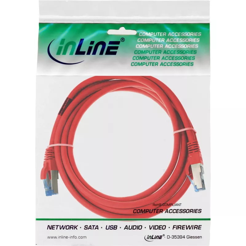 InLine Patch Kabelis S/FTP PiMF Cat.6A bezhalogēns 500MHz sarkans 3m