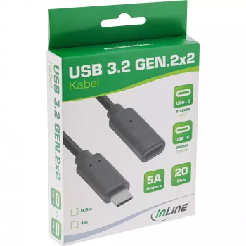 USB 3.2 Gen.2x2 pagarinātājkabelis InLine 35771 1m USB-C tēviņš/mātīte melns