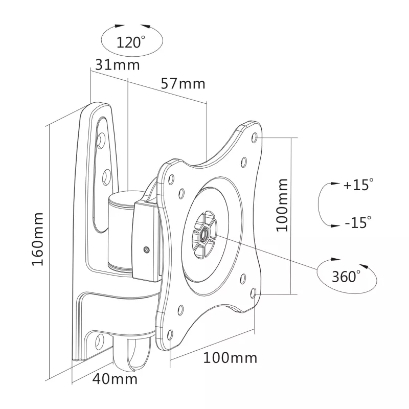 InLine sienas stiprinājums monitoriem līdz 69cm (27 collas), maks. 15kg
