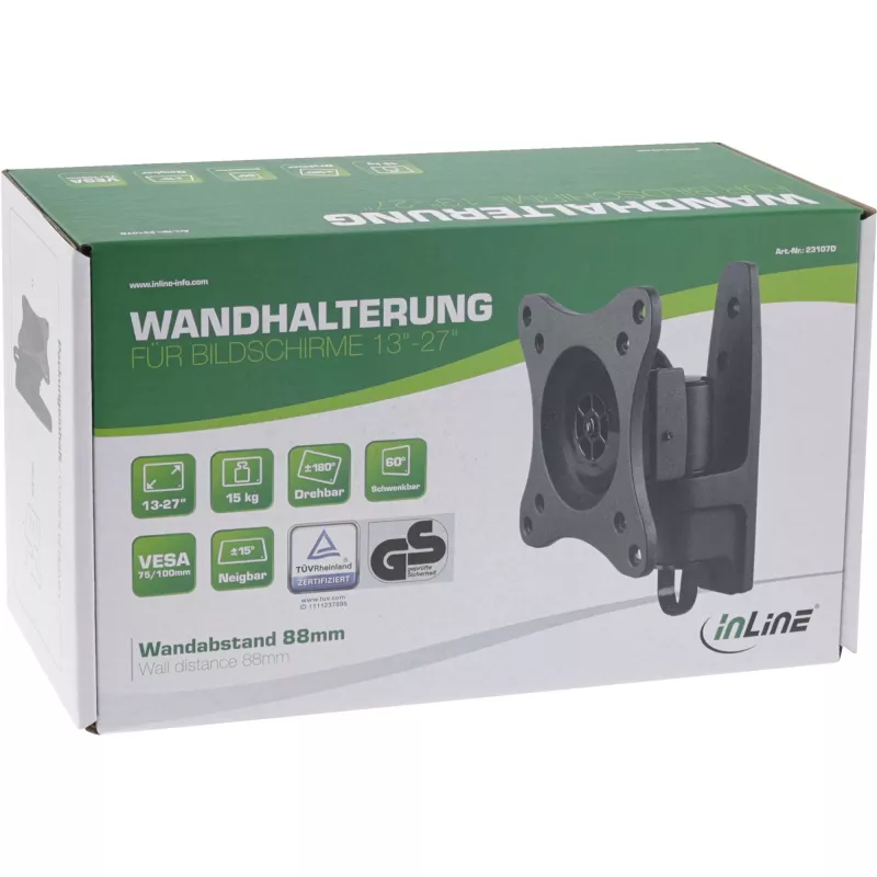 InLine sienas stiprinājums monitoriem līdz 69cm (27 collas), maks. 15kg