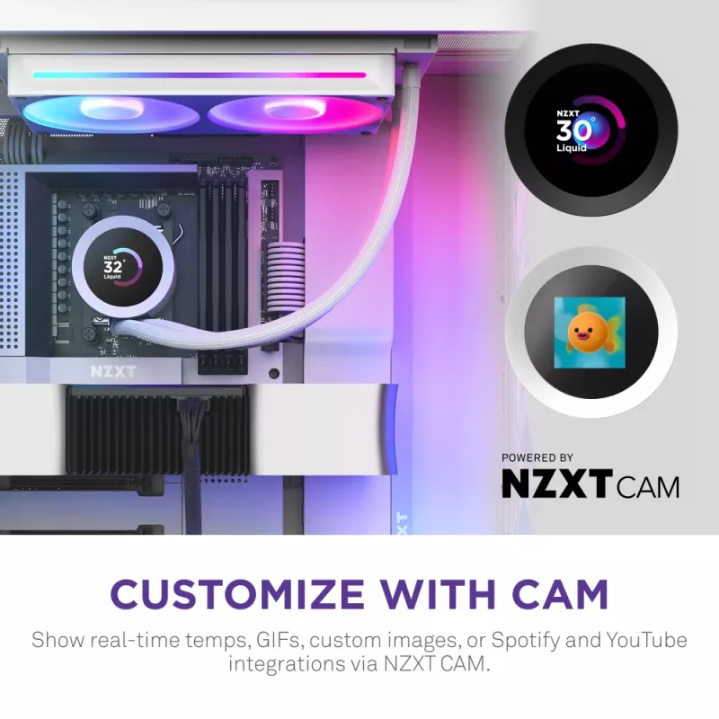 Šķidruma dzesēšanas sistēma NZXT Kraken Plus RGB 240 — 120 mm ventilatori, FDB gultnis, balts