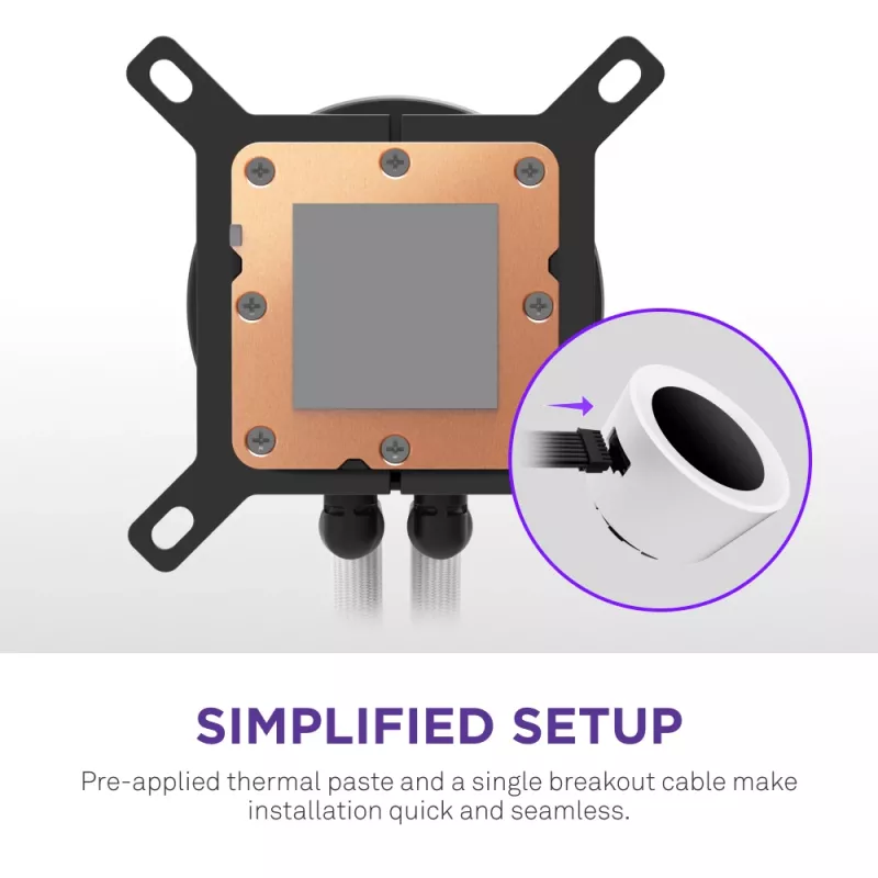 Šķidruma dzesēšanas sistēma NZXT Kraken Plus RGB 240 — 120 mm ventilatori, FDB gultnis, balts