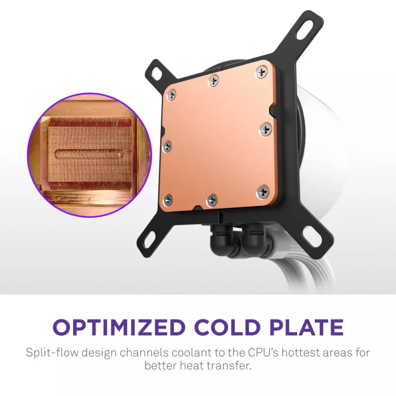 Šķidruma dzesēšanas sistēma NZXT Kraken Plus RGB 240 — 120 mm ventilatori, FDB gultnis, balts