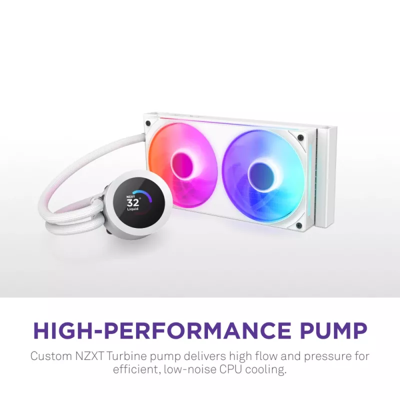 Šķidruma dzesēšanas sistēma NZXT Kraken Plus RGB 240 — 120 mm ventilatori, FDB gultnis, balts