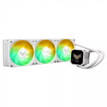 Šķidruma dzesētājs ASUS TUF Gaming LC III 360 ARGB LCD White Edition — 360 mm radiators, 3×120 mm PWM ventilatori, LCD ekrāns, Balts