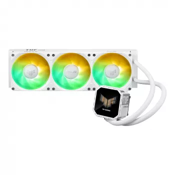 Šķidruma dzesētājs ASUS TUF Gaming LC III 360 ARGB LCD White Edition — 360 mm radiators, 3×120 mm PWM ventilatori, LCD ekrāns, Balts