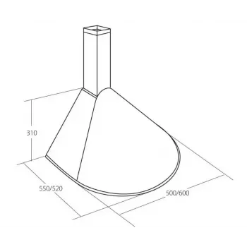 Sienas nosūcējs AKPO WK-5 Rondo Turbo 60 — 600 mm, 100 W motors, 207 m³/h, alumīnija tauku filtrs, nerūsējošā tērauda korpuss