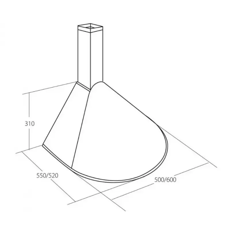 Sienas nosūcējs AKPO WK-5 Rondo Turbo 60 — 600 mm, 100 W motors, 207 m³/h, alumīnija tauku filtrs, nerūsējošā tērauda korpuss
