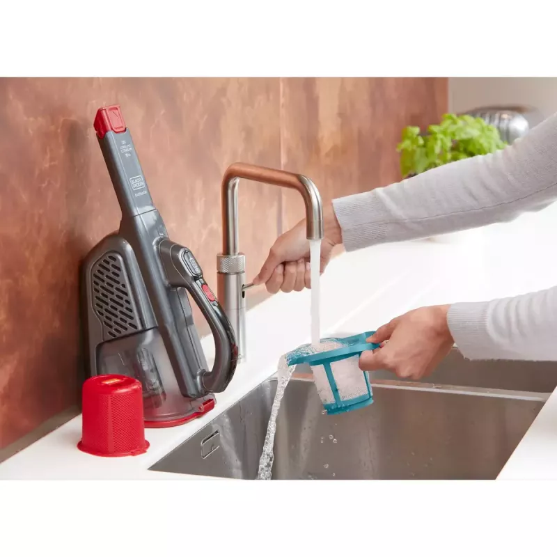 Black & Decker BHHV315J-QW bezvadu rokas putekļsūcējs bez maisiņa, melns/sarkans
