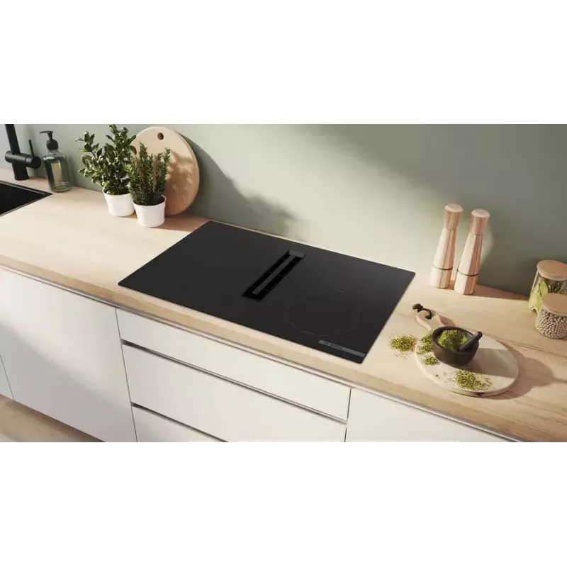 Indukcijas plīts virsma Bosch Serie 4 PVS811B16E, 80 cm, 4 zonas, skārienvadība, bez rāmja, melna