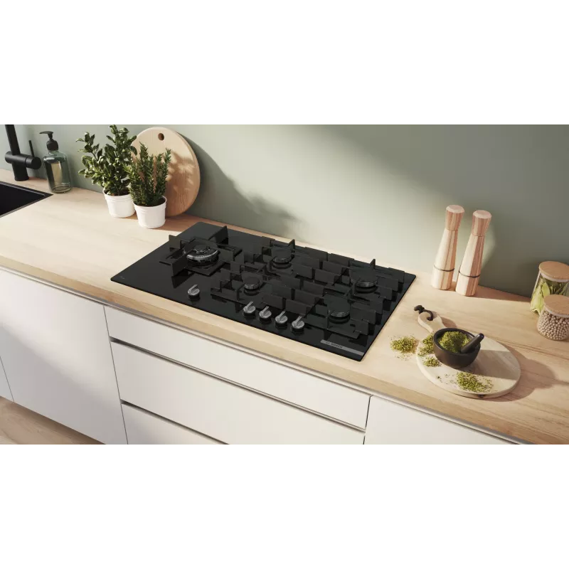 Bosch Serie 6 PPM9A6I40 gāzes plīts virsma, melna, iebūvējama, 90 cm, gāze, 5 zonām