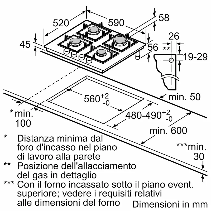 Bosch Serie 4 PNP6B6K40 gāzes plīts virsma, melna, 60 cm, 4 degļi