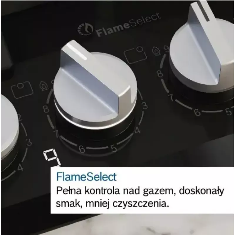 Iebūvējamā gāzes plīts virsma Bosch PCH6A5I90 — 60 cm, nerūsējošais tērauds, 4 gāzes zonas + 1 wok, Flame Select, čuguna katlu balsti