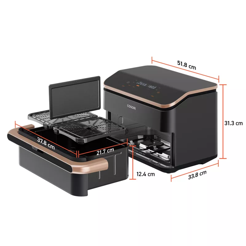 Cosori Dual Blaze Twinfry Chef Edition Dubultā 10 L 2800 W Karstā gaisa fritieris Tumši Pelēks, Rozā Zelts