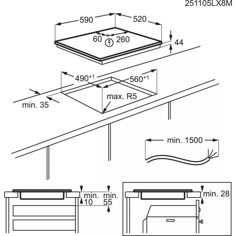 Electrolux Serie 700 EIS62453 Melna iebūvējama 60 cm zonu indukcijas plīts virsma, 4 zonām