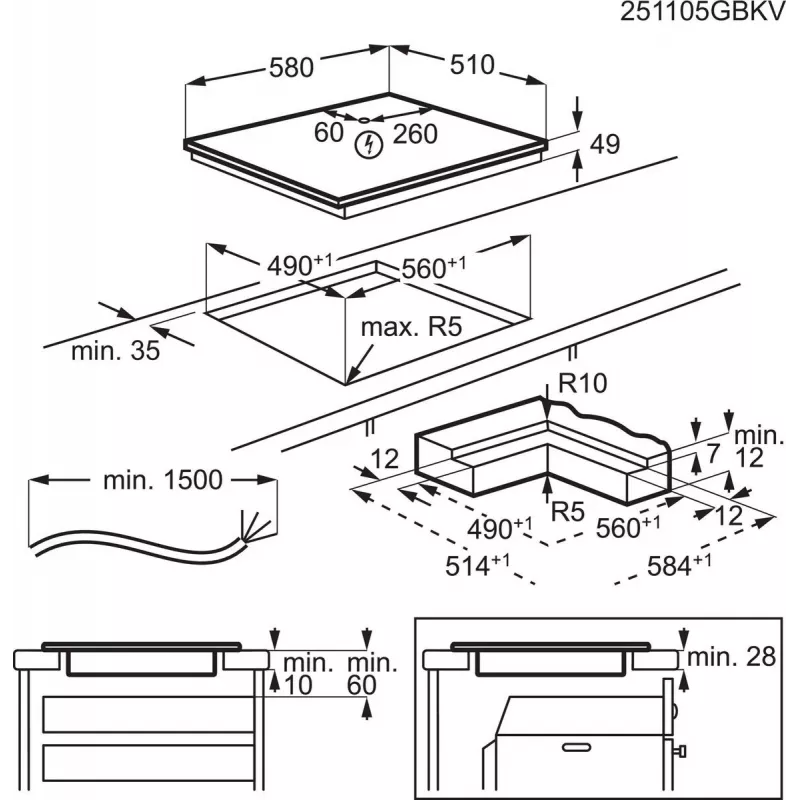 Electrolux Serie 700 EIS62453IZ melna iebūvējamā 60 cm zonas indukcijas plīts 4 zonas