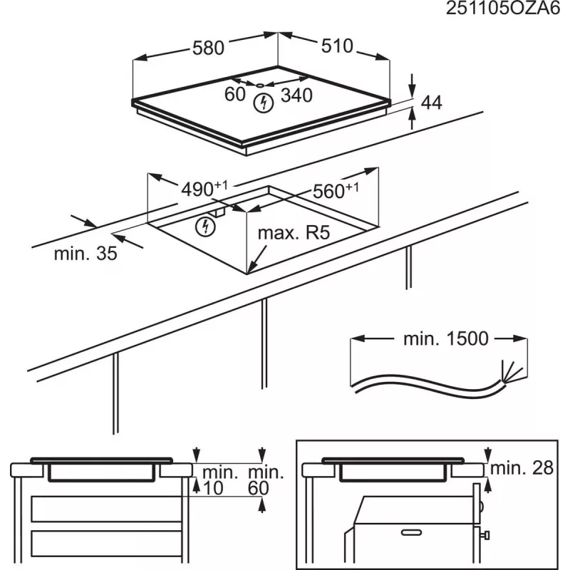 Electrolux Serie 700 EIS62453IZ melna iebūvējamā 60 cm zonas indukcijas plīts 4 zonas