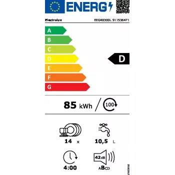 Iebūvējamā trauku mazgājamā mašīna Electrolux EEG48300L — 14 komplekti, 42 dB, 60 cm