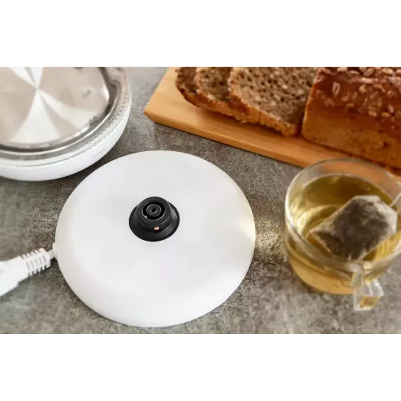 Elektriskā tējkanna Eldom C510B 1,7 L 2200 W Balta — stikla un plastmasas korpuss, pogas vāks, bezvadu 360° pamatne