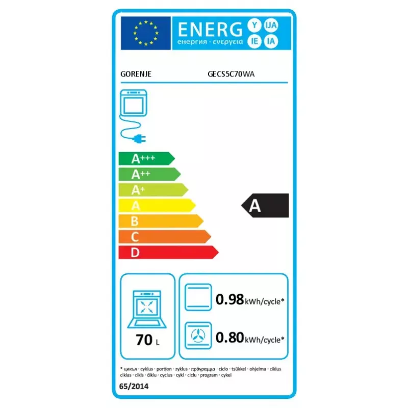 Brīvi stāvoša plīts Gorenje GECS5C70WA Elektriskā spirālplīts, 4 zonas, balta, cepeškrāsns 70 L, rotācijas vadība, LED displejs