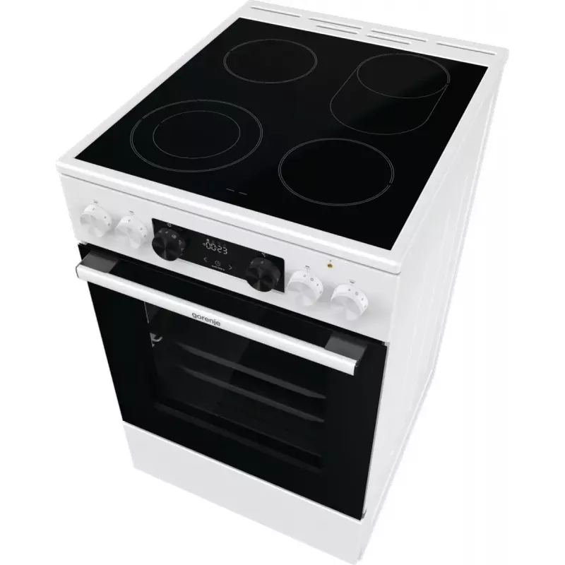 Brīvi stāvoša plīts Gorenje GECS5C70WA Elektriskā spirālplīts, 4 zonas, balta, cepeškrāsns 70 L, rotācijas vadība, LED displejs
