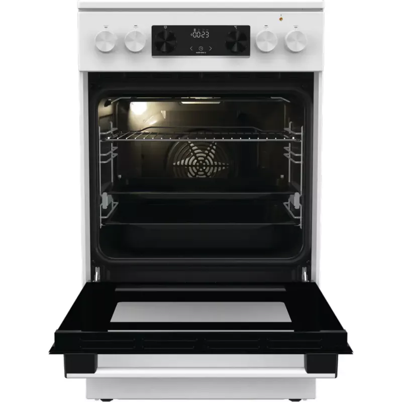 Brīvi stāvoša plīts Gorenje GECS5C70WA Elektriskā spirālplīts, 4 zonas, balta, cepeškrāsns 70 L, rotācijas vadība, LED displejs