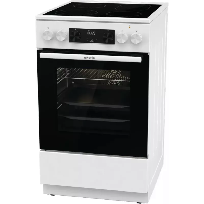 Brīvi stāvoša plīts Gorenje GECS5C70WA Elektriskā spirālplīts, 4 zonas, balta, cepeškrāsns 70 L, rotācijas vadība, LED displejs