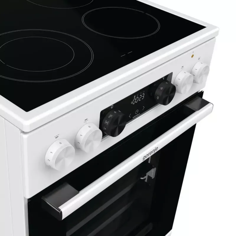 Brīvi stāvoša plīts Gorenje GECS5C70WA Elektriskā spirālplīts, 4 zonas, balta, cepeškrāsns 70 L, rotācijas vadība, LED displejs