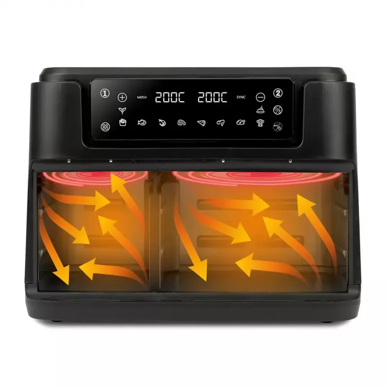 Gaisa fritieris Girmi FG26, dubultgrozu galda fritieris, 9 L kopā (5,5 L + 3,5 L), 2400 W, 10 programmas, līdz 200 °C