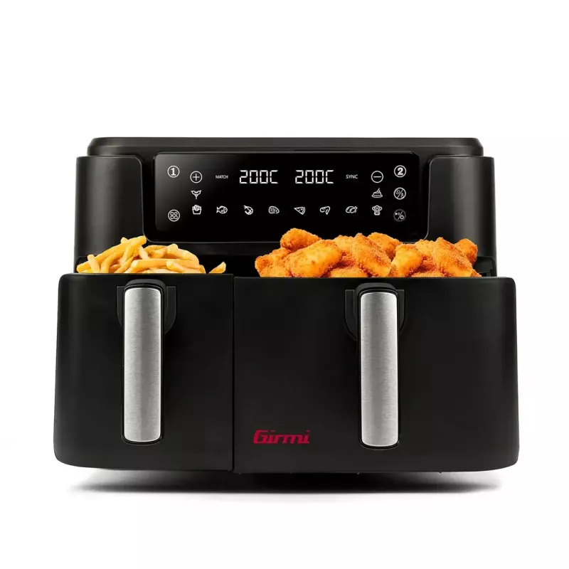 Gaisa fritieris Girmi FG26, dubultgrozu galda fritieris, 9 L kopā (5,5 L + 3,5 L), 2400 W, 10 programmas, līdz 200 °C