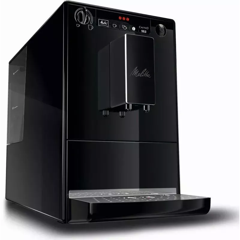 Kafijas automāts MELITTA Caffeo Solo — pilnībā automātisks, 1.2 L ūdens tvertne, iebūvēta dzirnaviņa, 15 bāri, 120 g pupiņu tvertne, melns